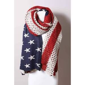 NEW LETO women's oversized american flag knit blanket scarf in multicolor green